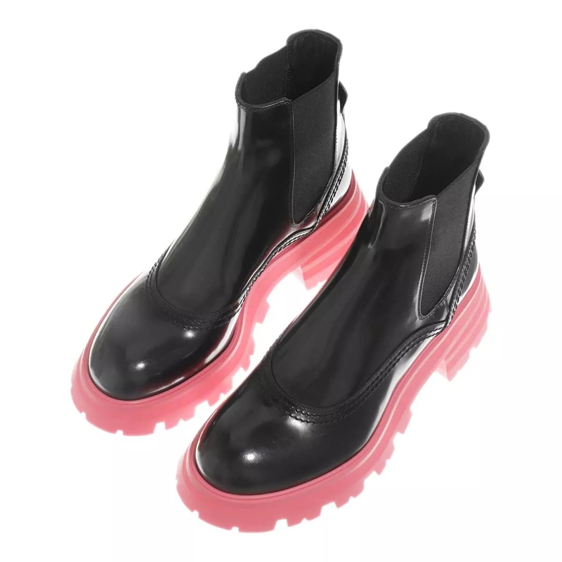 Alexander McQueen Bottes Chelsea Wander Chelsea Boots Leather Black/Coral(Image 4)