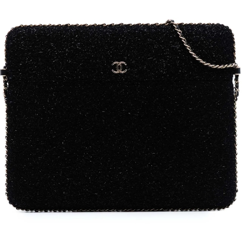 Chanel Sac à bandoulière CC Tweed Chain Around Tablet Holder Crossbody schwarz