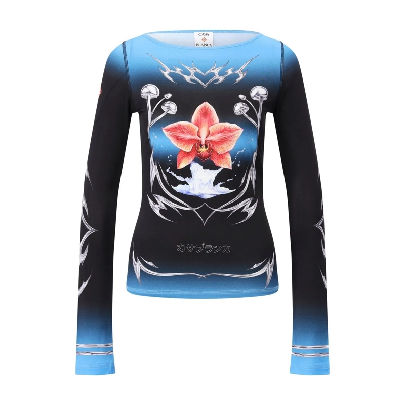 Casablanca T-Shirt Langarmshirt mit Print Schwarz