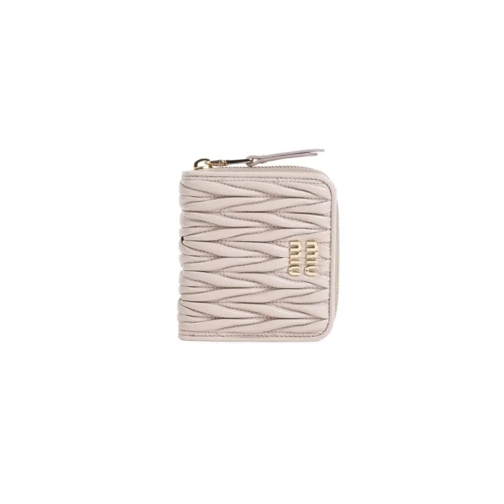 Miu Miu Cipria Lamb Leather Zip Wallet Neutrals Portefeuille à fermeture Éclair