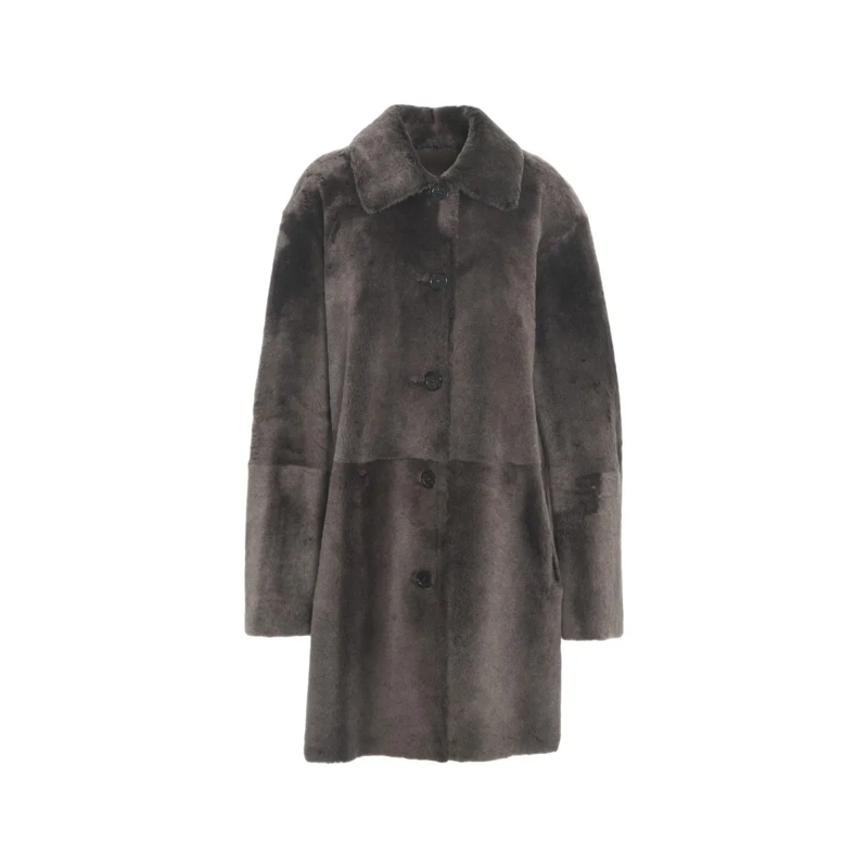 Desa 1972  Medium-Length Lamb Leather Coat With Classic Colla Grey