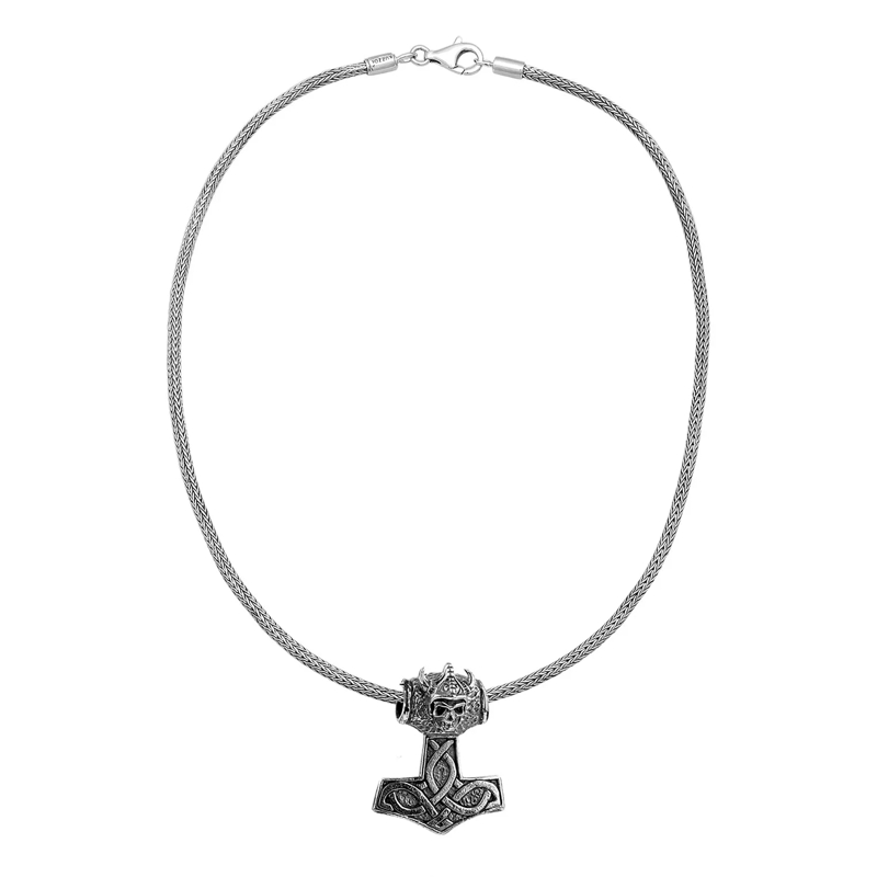 Kuzzoi Mittellange Halskette Halskette Herren Schlangenkette mit Thor's Hammer  silber(Image 3)