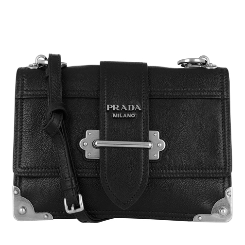 Prada Glace Shoulder Bag Calf Leather Black/Silver Cross body-väskor