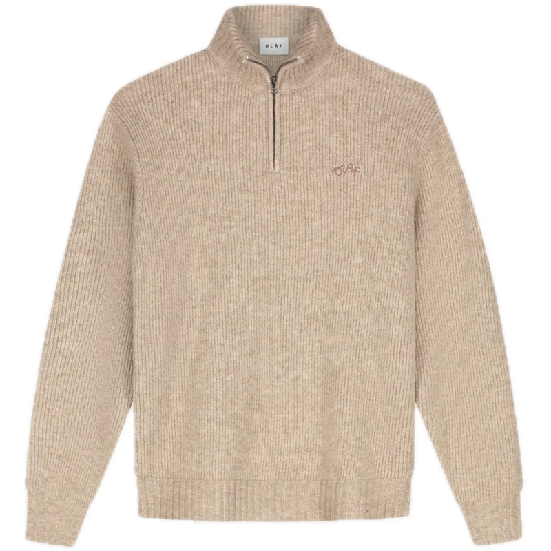 ØLÅF Pullover Signature Knitted zipmock beige