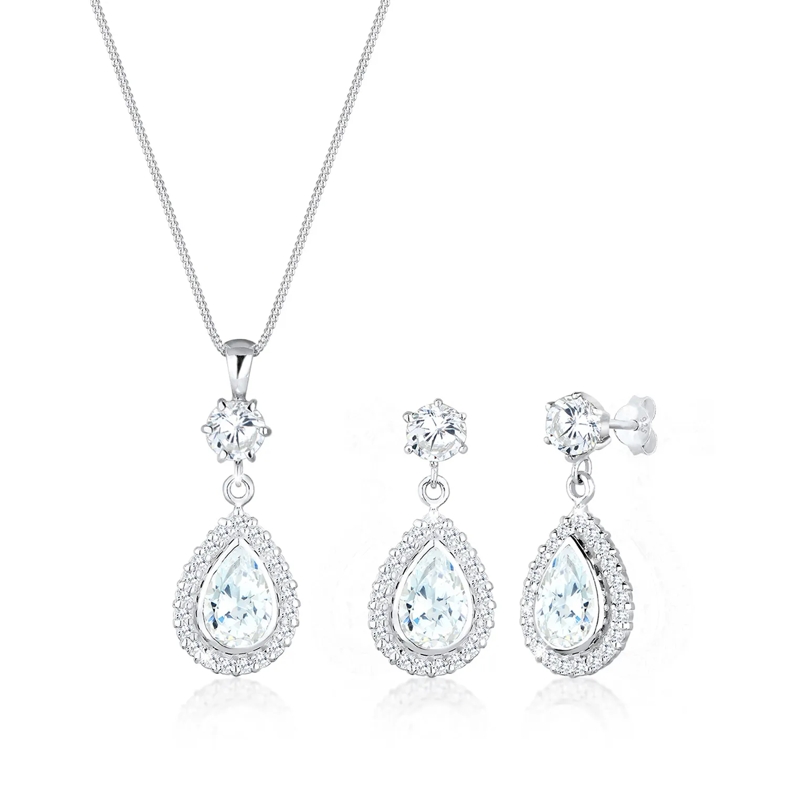 Elli Mittellange Halskette Schmuckset Tropfen Zirkonia 925 Sterling Silber weiss