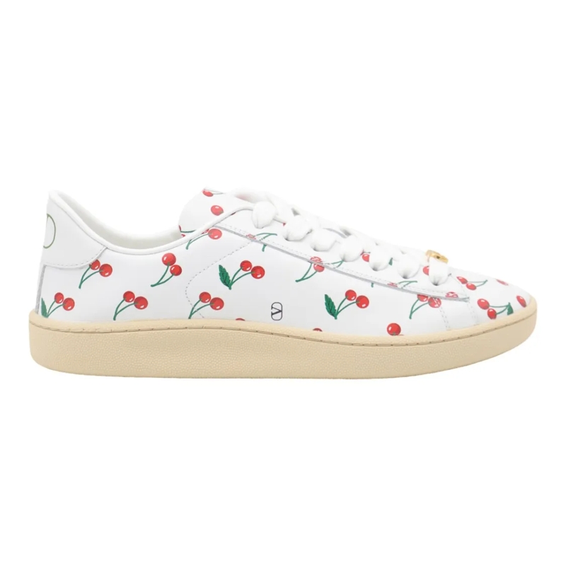 Valentino Garavani Low-Top-Sneaker Cherry Print Low-Top Sneakers With Gold-Detail Acc White