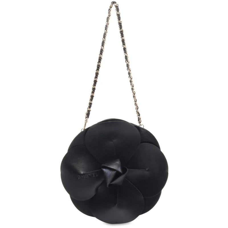Chanel Fourre-tout Lambskin and Satin Camellia Flower Evening Bag schwarz