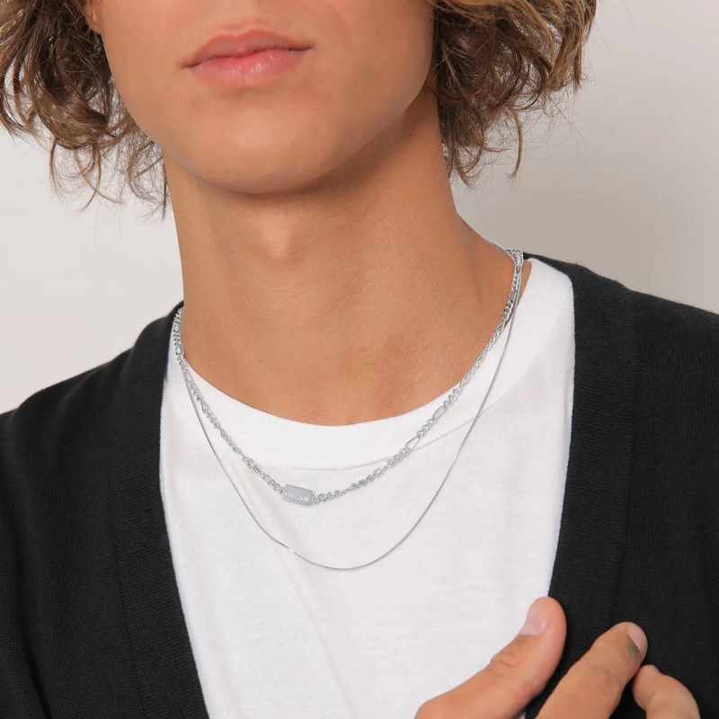 Kuzzoi Mittellange Halskette Halskette Herren Ketten Set Figaro Venezia 925 Sil silber(Image 8)