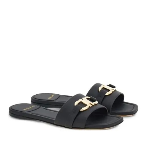 Salvatore Ferragamo Black Gancini Slippers Black Sandaler