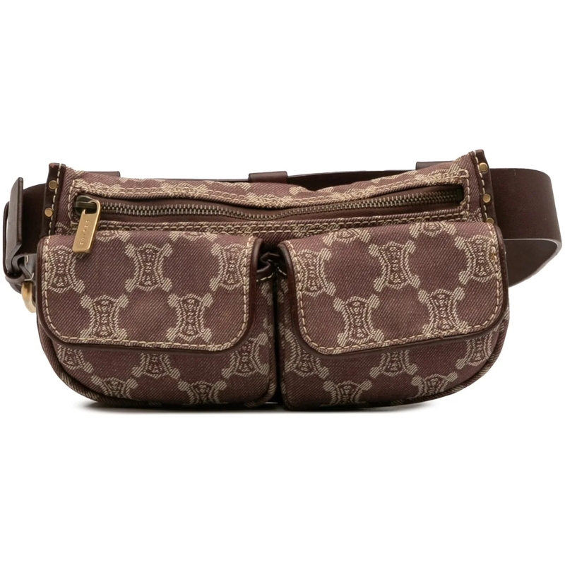 Celine Gürteltasche Macadam Denim Double Pocket Belt Bag braun