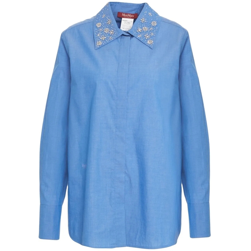 Max Mara Chemisier Blouse with rhinestones 'Staffa' blau