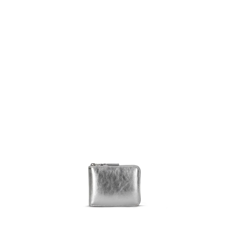 Comme des Garcons Geldbörse Zip-Around Silver Wallet In Smooth Metallic Leathe Grey