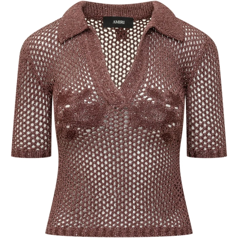 Amiri  Polo in Maglia Traforata con Colletto e Scollo a V braun