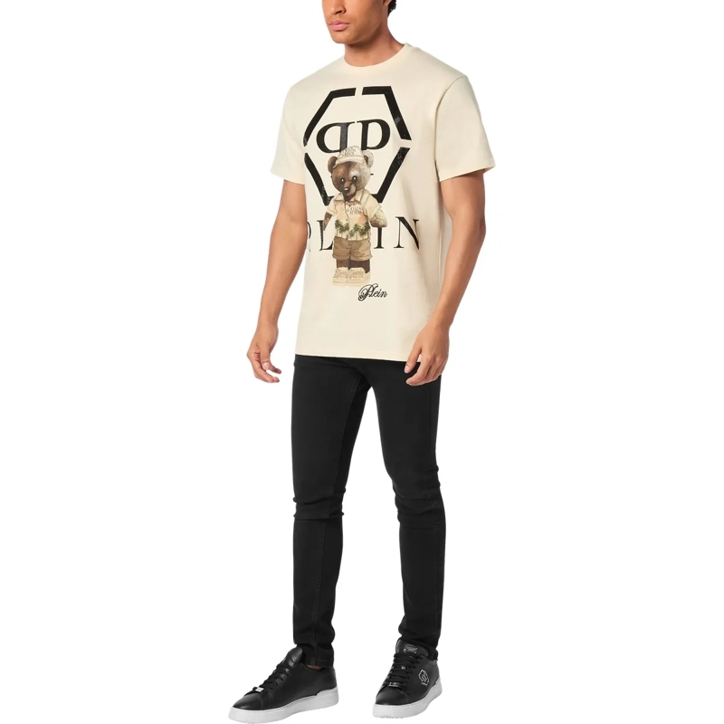 Philipp Plein T-Shirt T-Shirt Rundhalsausschnitt Ls Teddy Mit Schmuckste beige(Image 4)