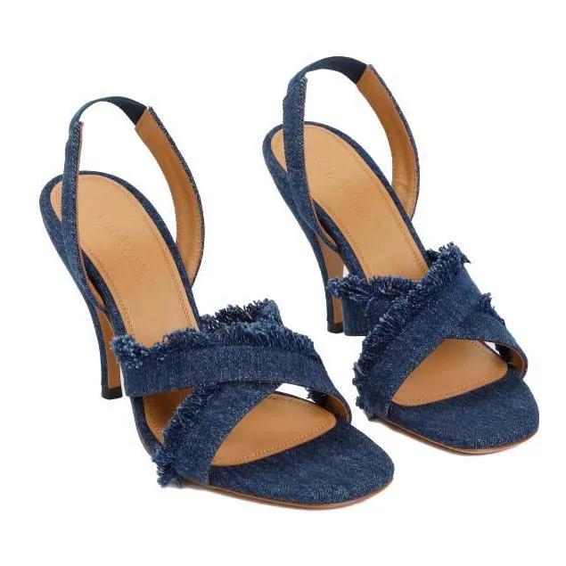 Off-White Sandalen & Sandaletten - Blue Cotton Curvy Heel Denim Sandal - Gr. 36 (EU) - in Blau - für Damen