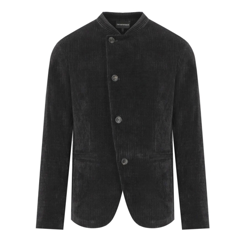 Emporio Armani  EMPORIO ARMANI SCHWARZE GERIPPTE JACKE MIT MANDARI schwarz