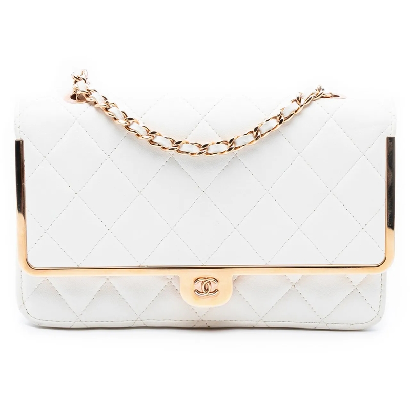 Chanel Schultertasche CC Quilted Lambskin Frame Wallet On Chain weiß