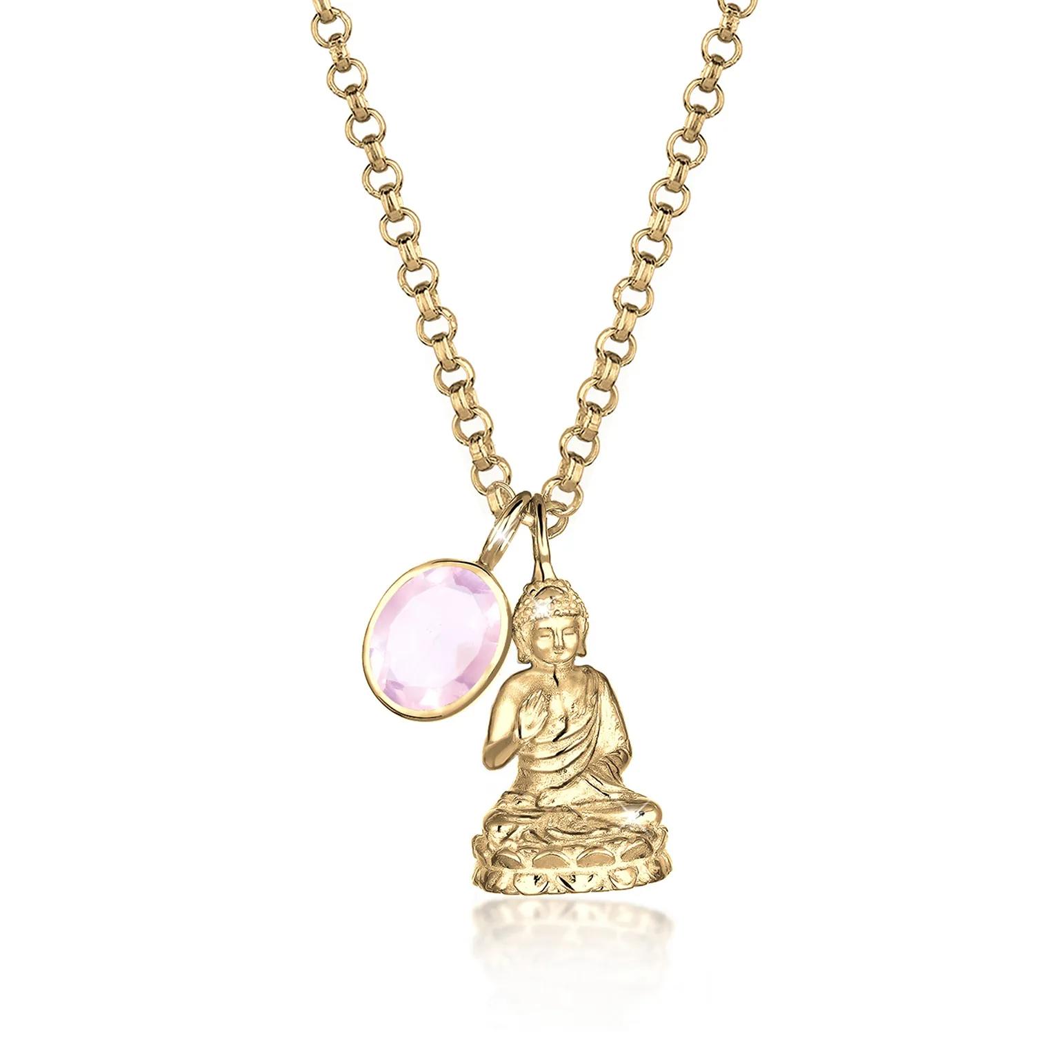 Elli Halsketten - Halskette Elli PREMIUM Halskette Buddha Rosenquarz - Gr. unisize - in Rosa - für Damen