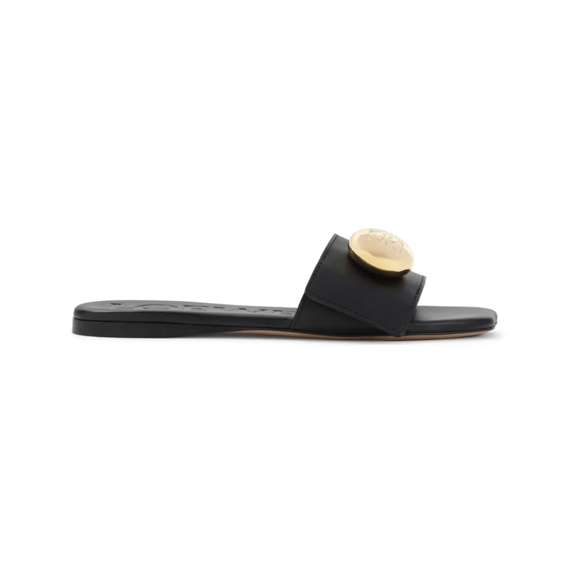 Loewe Sandalen Elegant Black Calf Leather Sandals With Gold Embel Black