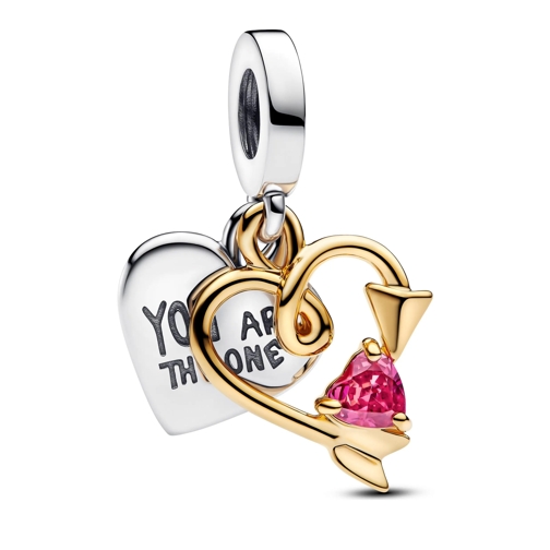 Pandora Anhänger Engravable heart and arrow double dangle Sterling silver, 14k gold-plated