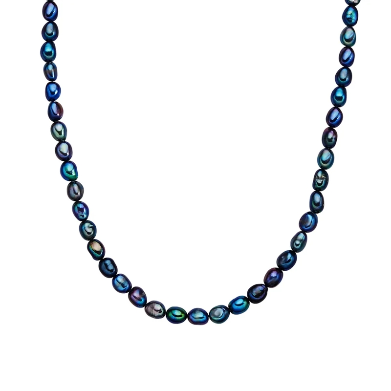 Valero Pearls Mittellange Halskette Sterling Silber Perlen-Kette Süßwasser-Zuchtperle blau