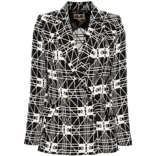 Elisabetta Franchi Double-Breasted Jacquard Tweed Jacket Grey 