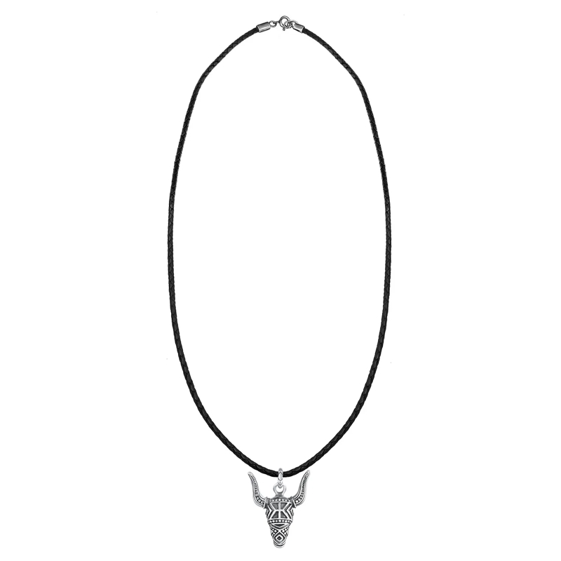 Kuzzoi Mittellange Halskette Halskette Herren Lederkette Stierkopf Oxidiert 925 silber(Image 3)