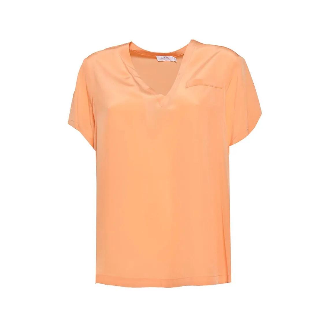 Thumbnail - Barba - Peach Silk V-Neck Blouse - Größe 44 - orange