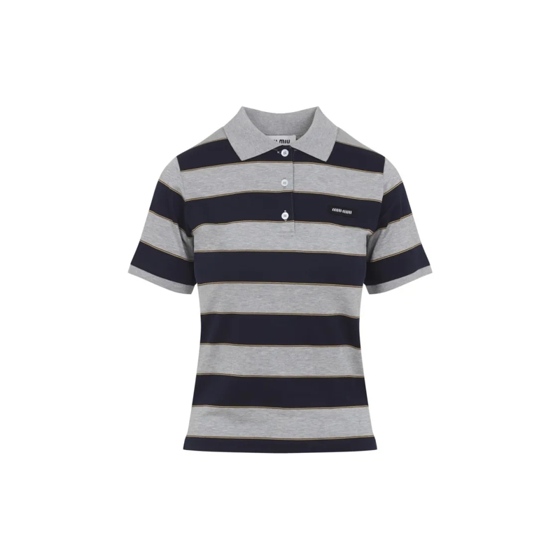 Miu Miu Overhemd Horizontal Stripe Polo Shirt With Classic Collar Grey