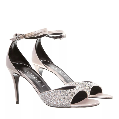 Gucci Mid-Heel Sandals With Crystals Silver Satin Sandal med band