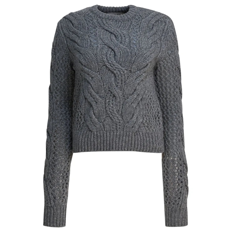 Max Mara Trui Wool-Blend Crewneck Sweater With Braids Grey