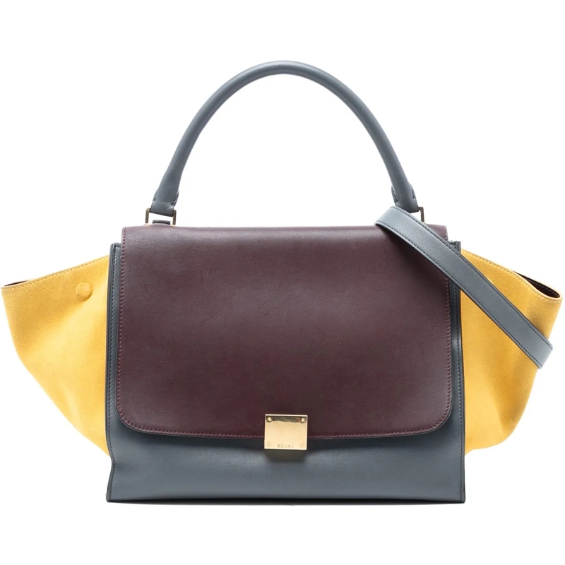 Celine Schultertasche Medium Tricolor Calfskin and Suede Trapeze Satchel grau