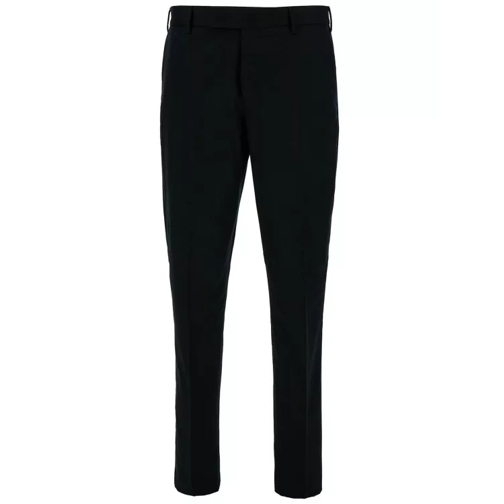 Pt Torino Black Straight Pants With Front Closure In Wool Black Kostymbyxor