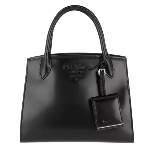 Prada Monochrome Leather Tote Bag Black Rymlig shoppingväska