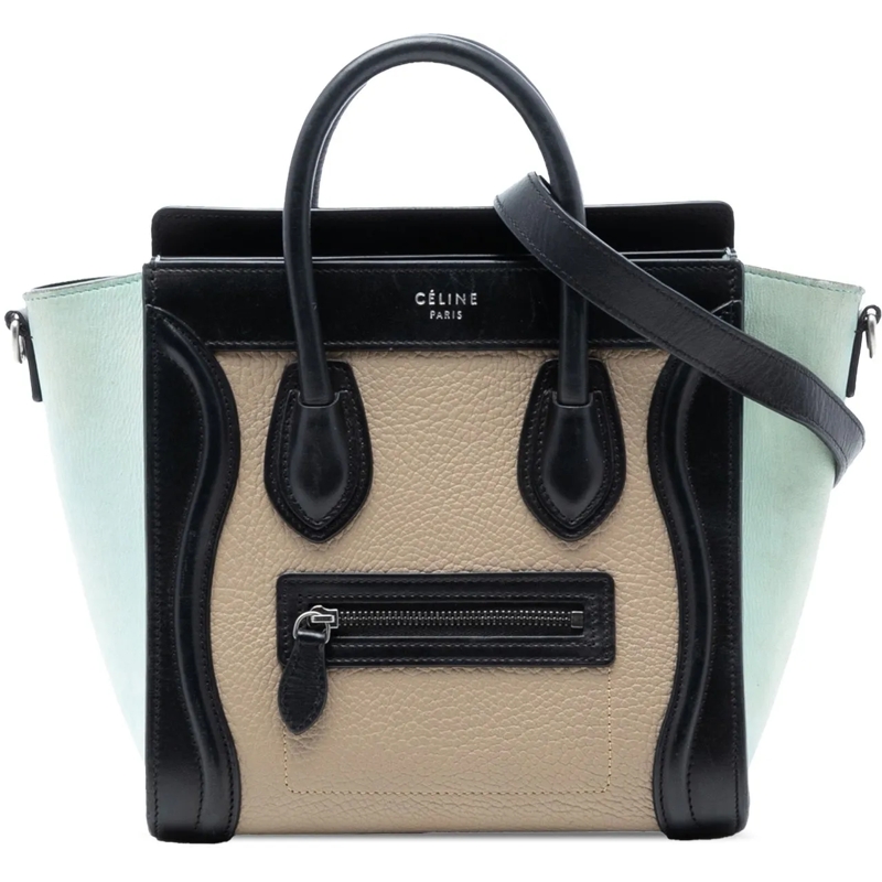 Celine Schultertasche Nano Tricolor Nubuck and Drummed Calfskin Luggage  braun