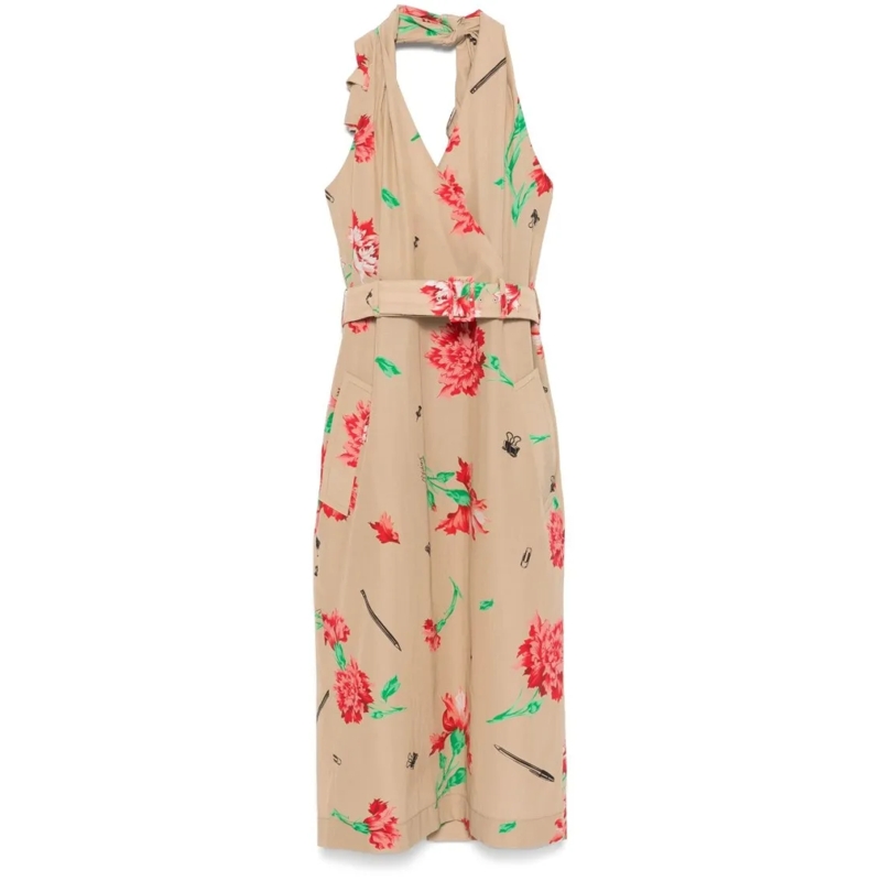 Moschino Midi-jurk Floral Midi Dress Neutrals