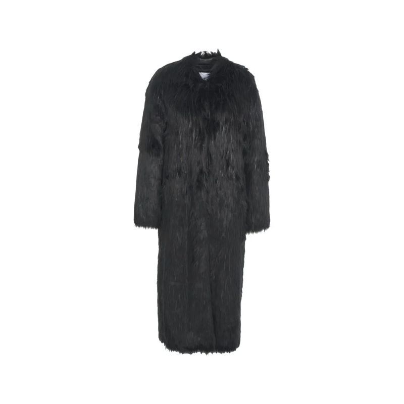 Stand Studio  Long Faux Fur Coat With Textured Surface Black