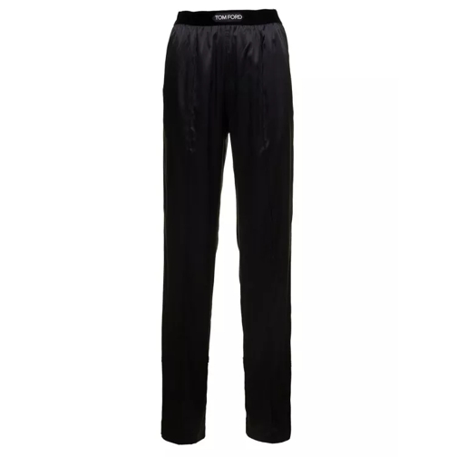 Tom Ford Black Loose Pants With Logo In Stretch Silk Black 