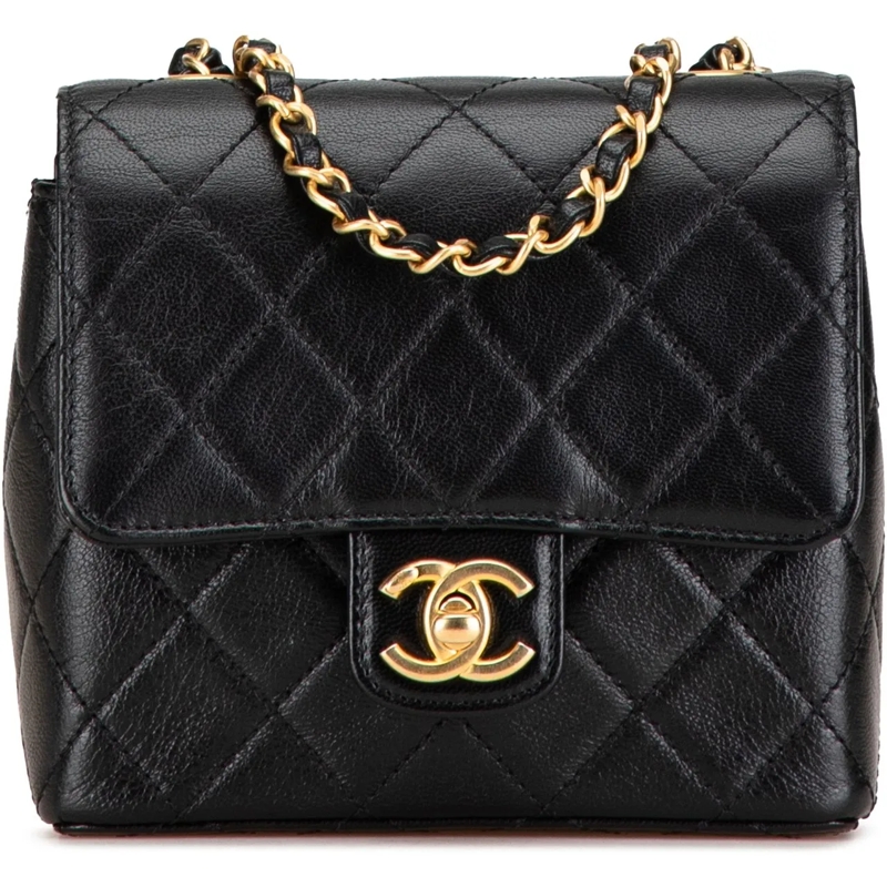 Chanel Sac à bandoulière Mini Square Classic Goatskin Single Flap schwarz