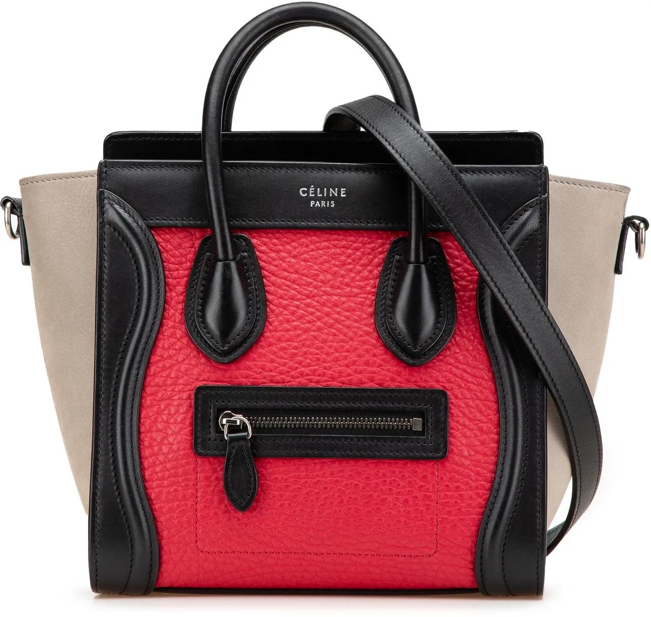 Celine Hobo Bags - Nano Tricolor Nubuck and Calfskin Luggage Tote - Gr. unisize - in Rot - für Damen