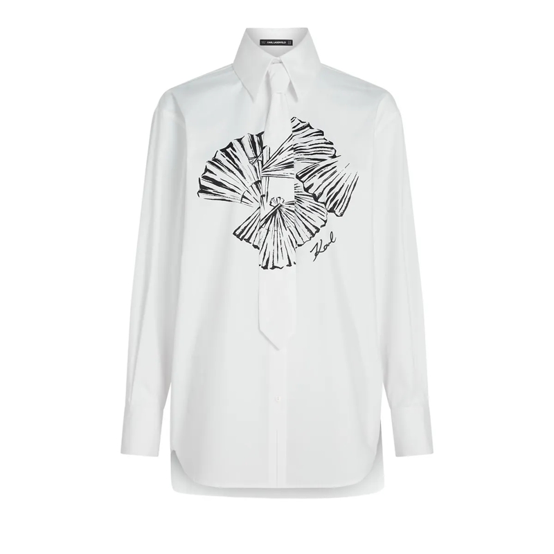 Karl Lagerfeld Bluse Popeline-Hemd mit Krawatte weiss