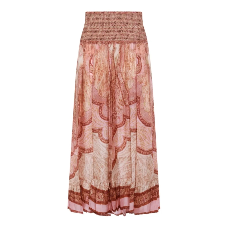 Zimmermann Minirok Midi Skirt With Smocked Waistband Pink