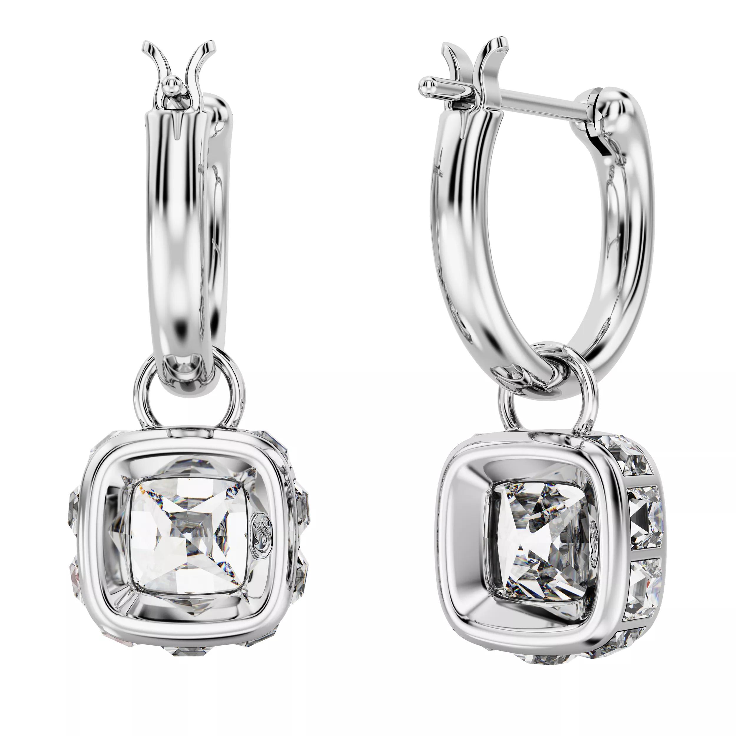 Thumbnail - Swarovski Ohrringe - Stilla drop earrings, Square cut, Rhodium plated - Gr. unisize - in Weiß - für Damen