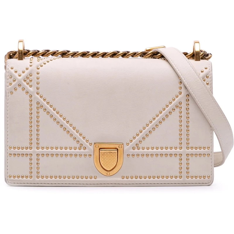 Christian Dior Schultertasche Small Lambskin Studded Diorama Flap weiß