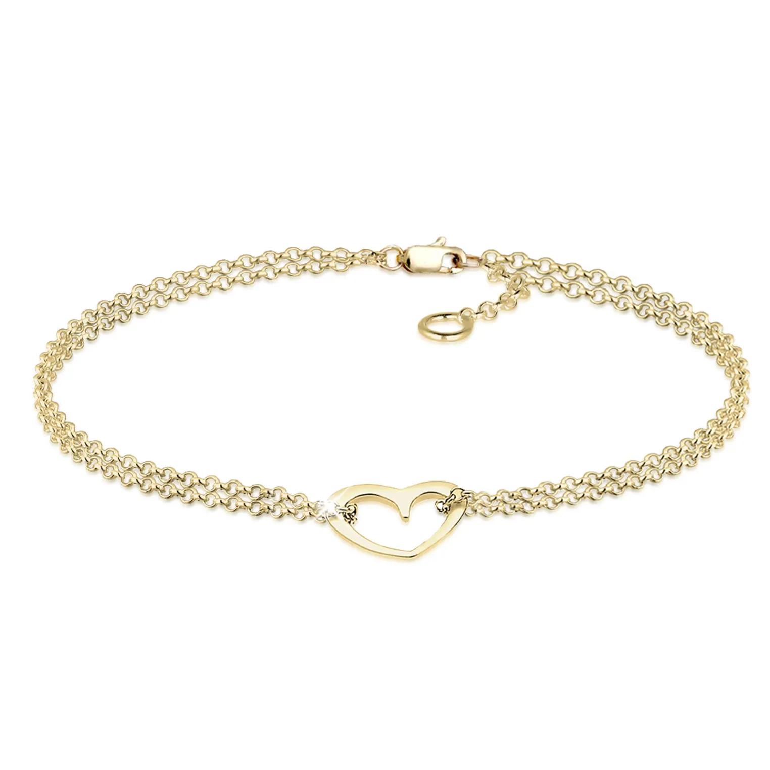 Elli Armbänder - Armband Herz Zweireihig Valentin 375 Gelbgold - Gr. 20 CM - in Gold - für Damen