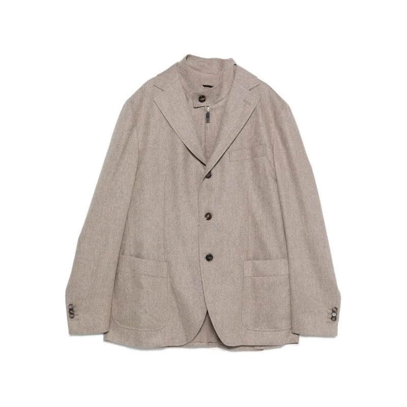 Incotex  Tailored Grey Jacket With Stand Collar Grey