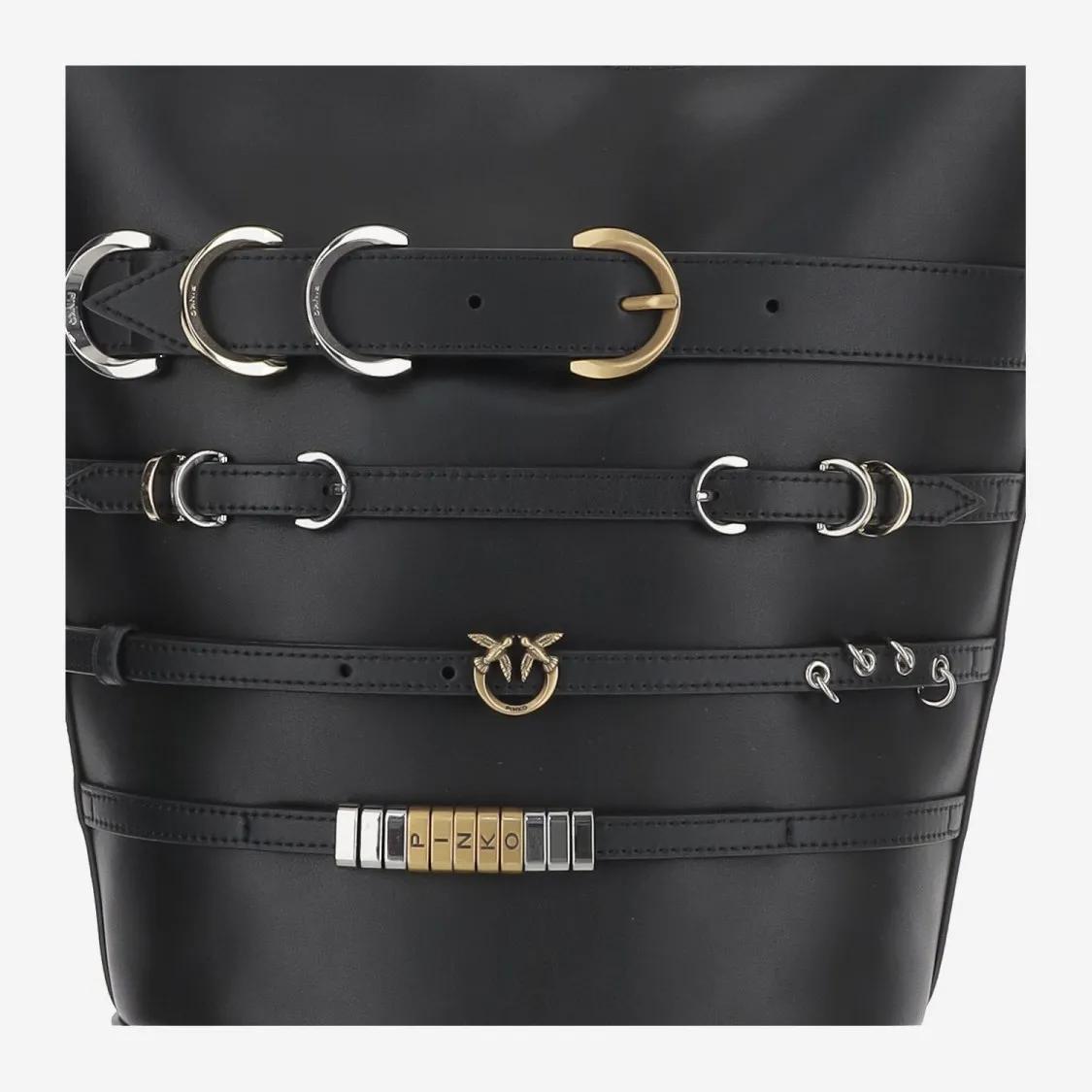 pinko Hobo bags Leather Shoulder Bag With Straps in zwart
