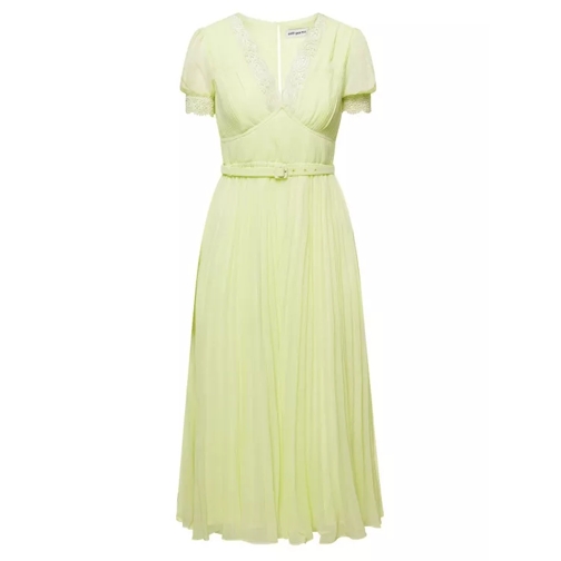 Self Portrait Midi Dress With Floral Lace Detailing In Green Chi Yellow 