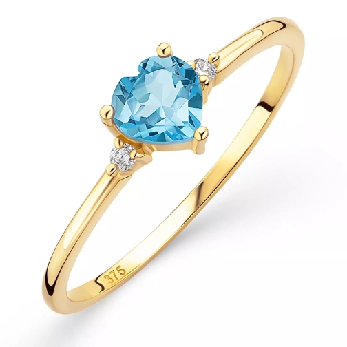 DIAMADA 9K Ring with Diamond and Topaz Yellow Gold and Blue Diamanten Ring