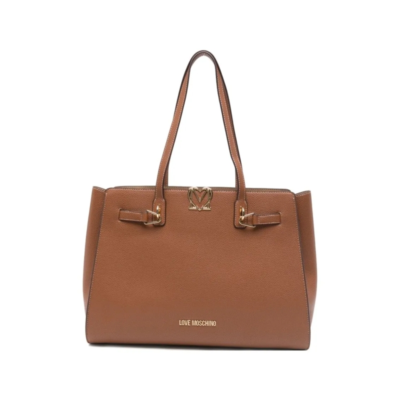 Love Moschino Tote Textured Brown Shopper Bag With Iconic Logo Brown